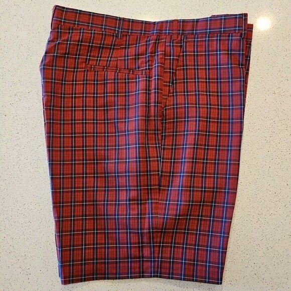 Vintage Wallace Plaid Shorts Mens 38 Red Tartan Surf Skate Hamilton House Trousr - Picture 2 of 10
